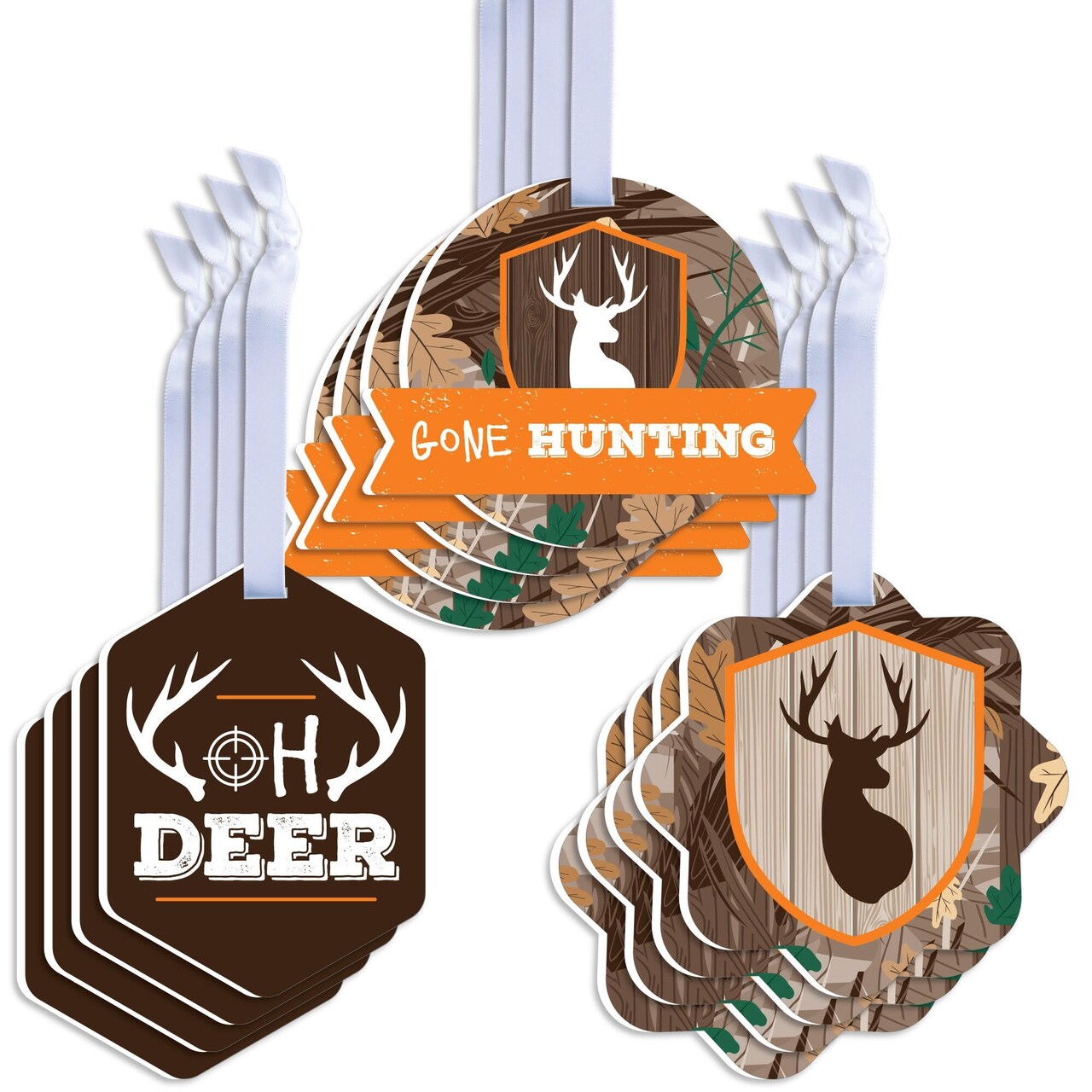 Big Dot of Happiness Gone Hunting - Assorted Hanging Deer Hunting Camo Baby Shower or Birthday Party Favor Tags - Gift Tag Toppers - Set of 12